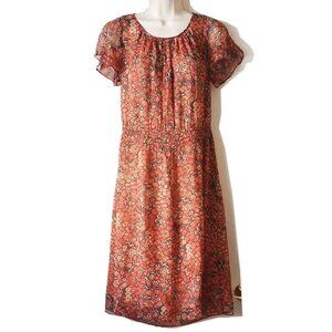 Sundance Floral Silk Smocked Waist Dress 2 Orange Brown Green